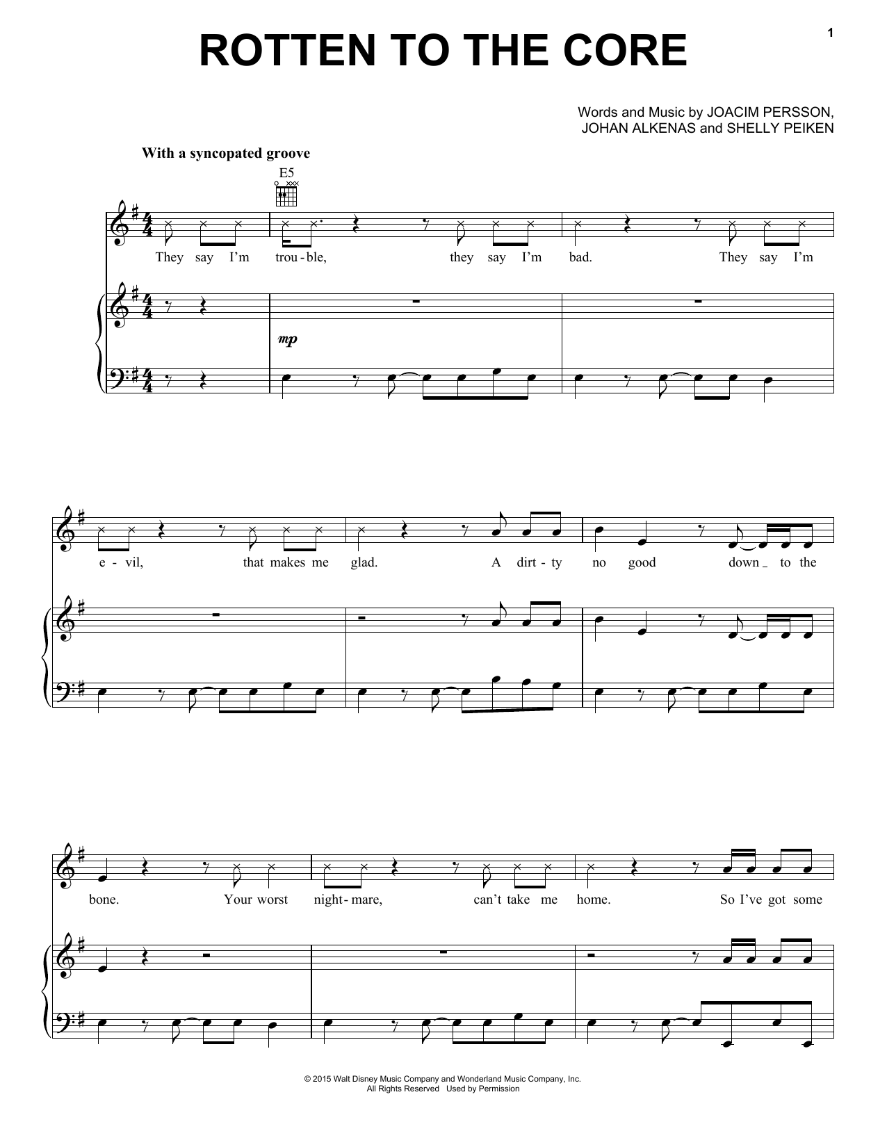Dave Cameron, Cameron Boyce, Booboo Stewart, Sofia Carson Rotten To The Core (from Disney's Descendants) Sheet Music & Chords for Piano, Vocal & Guitar (Right-Hand Melody) - Download or Print PDF