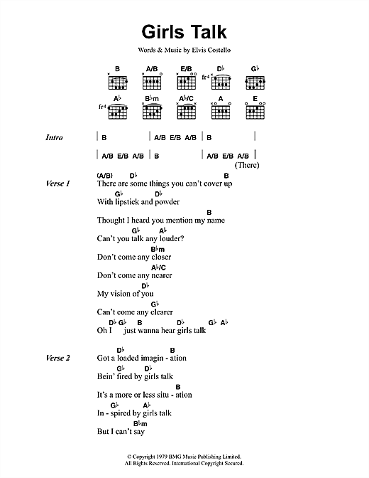 Preview Dave Edmunds Girls Talk Rock sheet music, notes and chords for Lyrics & Chords, SKU: 48188 Download Dave Edmunds Girls Talk sheet music and printable PDF score & Rock music notes