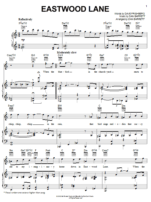 Preview Dave Frishberg Eastwood Lane Pop sheet music, notes and chords for Piano, Vocal & Guitar (Right-Hand Melody), SKU: 51263 Download Dave Frishberg Eastwood Lane sheet music and printable PDF score & Pop music notes