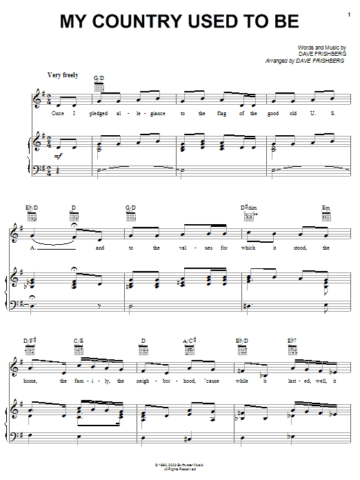 Preview Dave Frishberg My Country Used To Be Pop sheet music, notes and chords for Piano, Vocal & Guitar (Right-Hand Melody), SKU: 51224 Download Dave Frishberg My Country Used To Be sheet music and printable PDF score & Pop music notes