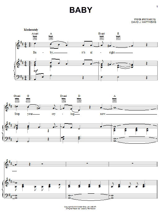 Download Dave Matthews Baby sheet music and printable PDF score & Rock music notes