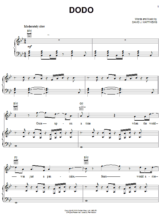 Download Dave Matthews Dodo sheet music and printable PDF score & Rock music notes