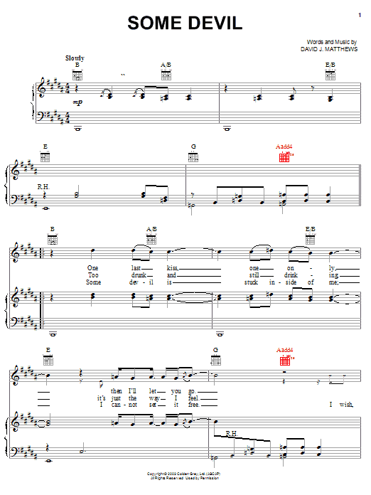 Download Dave Matthews Some Devil sheet music and printable PDF score & Rock music notes