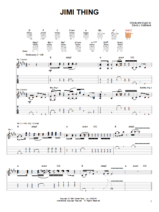 Download Dave Matthews & Tim Reynolds Jimi Thing sheet music and printable PDF score & Rock music notes