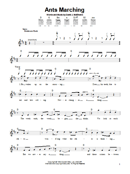Download Dave Matthews Band Ants Marching sheet music and printable PDF score & Rock music notes