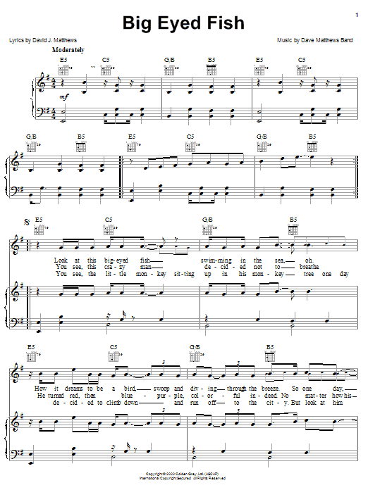 Preview Dave Matthews Band Big Eyed Fish Rock sheet music, notes and chords for Guitar Tab, SKU: 72473 Download Dave Matthews Band Big Eyed Fish sheet music and printable PDF score & Rock music notes