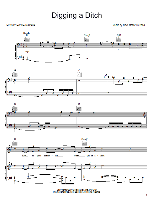 Download Dave Matthews Band Digging A Ditch sheet music and printable PDF score & Rock music notes