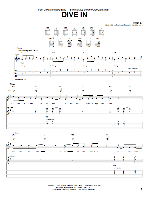 Download Dave Matthews Band Dive In sheet music and printable PDF score & Rock music notes