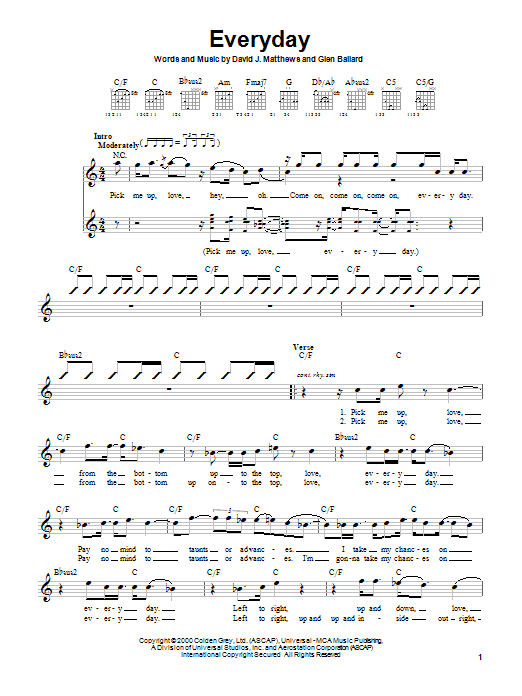 Download Dave Matthews Band Everyday sheet music and printable PDF score & Rock music notes