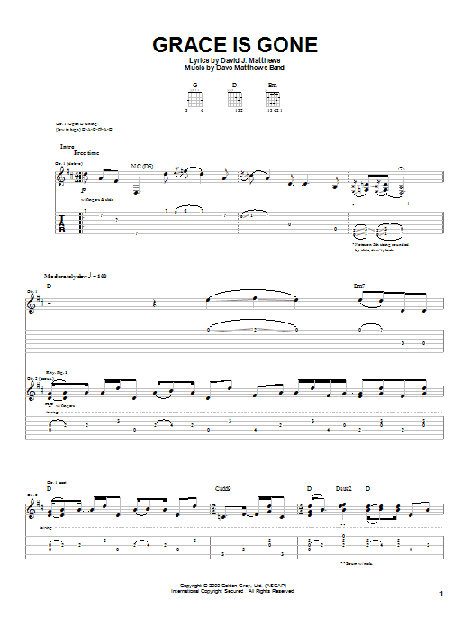 Download Dave Matthews Band Grace Is Gone sheet music and printable PDF score & Rock music notes