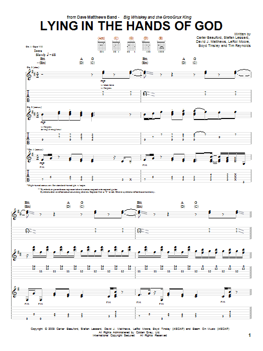 Preview Dave Matthews Band Lying In The Hands Of God Rock sheet music, notes and chords for Guitar Tab, SKU: 72739 sheet music, piano notes, chords, guitar tabs, score, transpose, transcribe, how to play, guide, download, learn, tutorial, progression, song, artist, awards, billboard, mtv, vh1, tour, single, album, release
