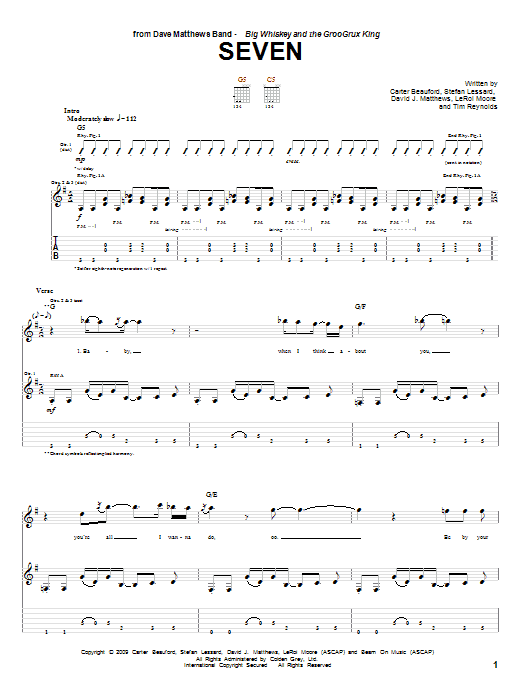 Download Dave Matthews Band Seven sheet music and printable PDF score & Rock music notes