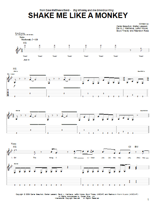 Download Dave Matthews Band Shake Me Like A Monkey sheet music and printable PDF score & Rock music notes