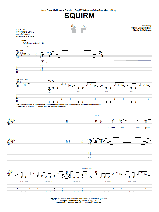 Preview Dave Matthews Band Squirm Rock sheet music, notes and chords for Guitar Tab, SKU: 72734 Download Dave Matthews Band Squirm sheet music and printable PDF score & Rock music notes