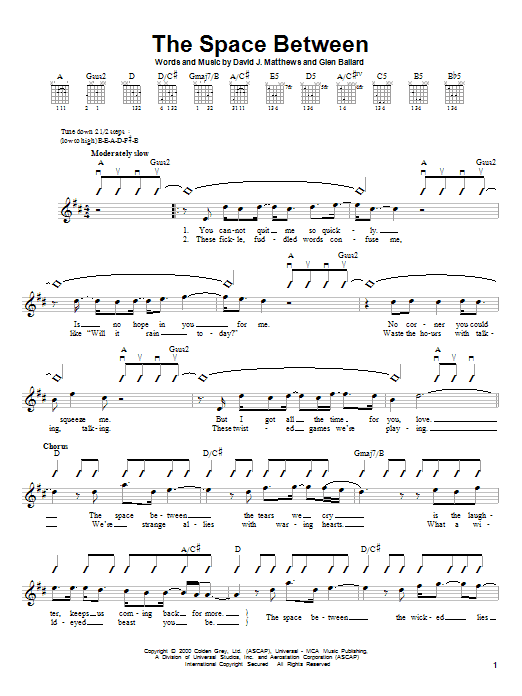 Download Dave Matthews Band The Space Between sheet music and printable PDF score & Rock music notes
