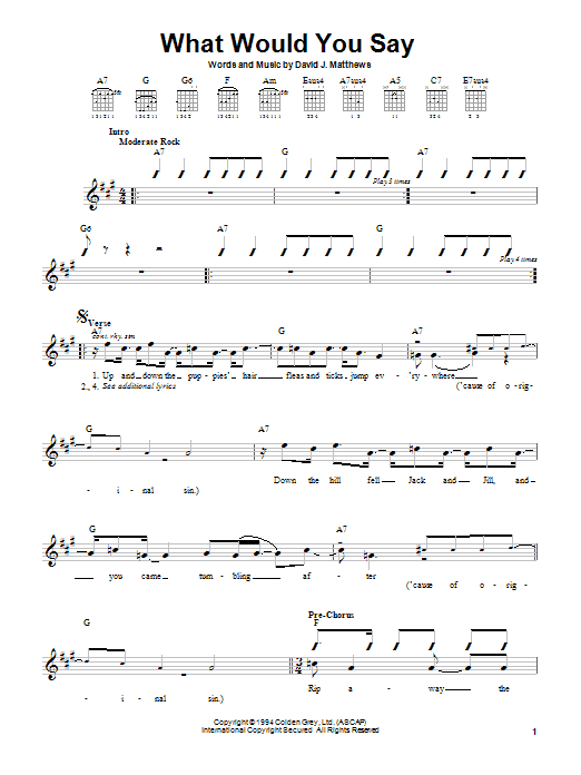 Download Dave Matthews Band What Would You Say sheet music and printable PDF score & Rock music notes