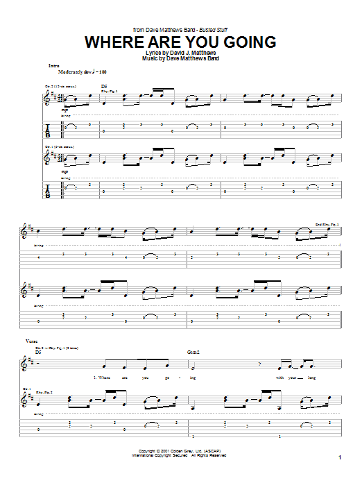 Download Dave Matthews Band Where Are You Going sheet music and printable PDF score & Rock music notes