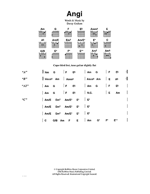 Download Davey Graham Angi sheet music and printable PDF score & Folk music notes