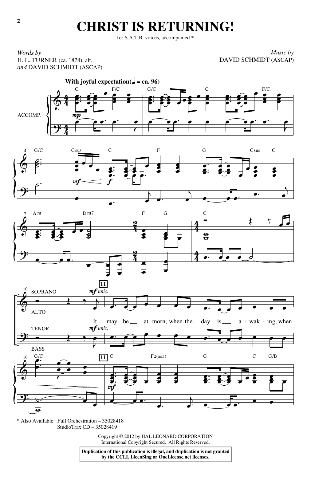 David Schmidt Christ Is Returning Sheet Music & Chords for SATB Choir - Download or Print PDF