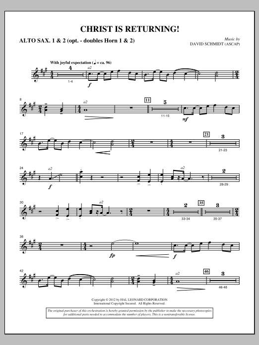 David Schmidt Christ Is Returning! - Alto Sax 1,2 Sheet Music & Chords for Choir Instrumental Pak - Download or Print PDF