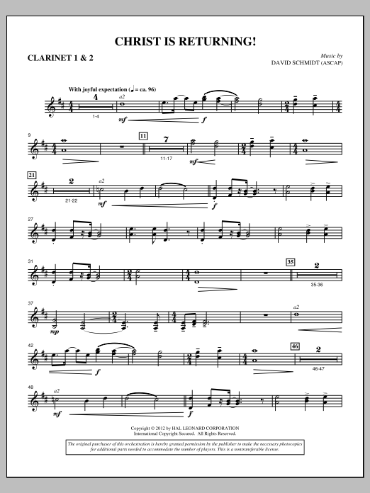 David Schmidt Christ Is Returning! - Bb Clarinet 1,2 Sheet Music & Chords for Choir Instrumental Pak - Download or Print PDF