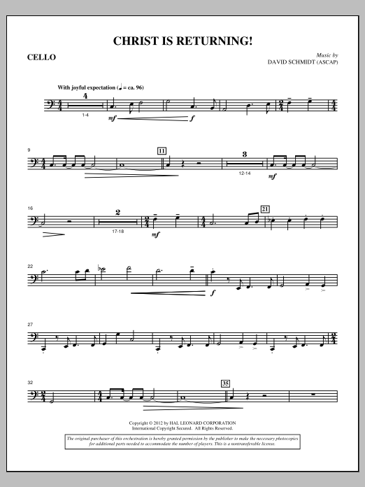David Schmidt Christ Is Returning! - Cello Sheet Music & Chords for Choir Instrumental Pak - Download or Print PDF