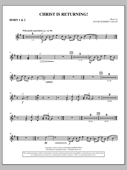 David Schmidt Christ Is Returning! - F Horn 1,2 Sheet Music & Chords for Choir Instrumental Pak - Download or Print PDF