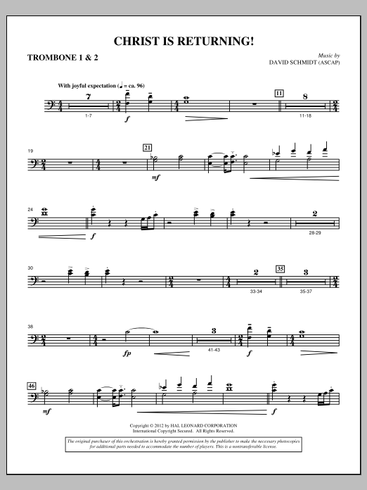 David Schmidt Christ Is Returning! - Trombone 1 & 2 Sheet Music & Chords for Choir Instrumental Pak - Download or Print PDF