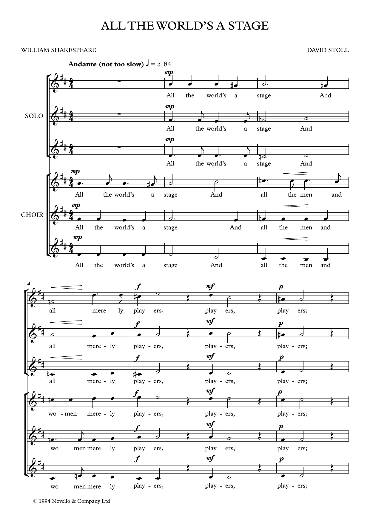 David Stoll All The World's A Stage Sheet Music & Chords for SSA Choir - Download or Print PDF