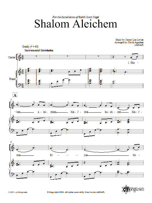 Download David Appelman Shalom Aleichem sheet music and printable PDF score & Religious music notes