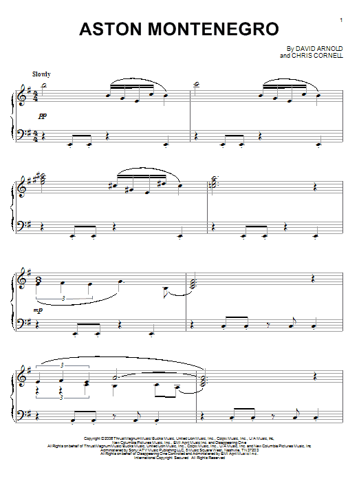 Preview David Arnold Aston Montenegro Film and TV sheet music, notes and chords for Piano, SKU: 62688 sheet music, piano notes, chords, guitar tabs, score, transpose, transcribe, how to play, guide, download, learn, tutorial, progression, song, artist, awards, billboard, mtv, vh1, tour, single, album, release