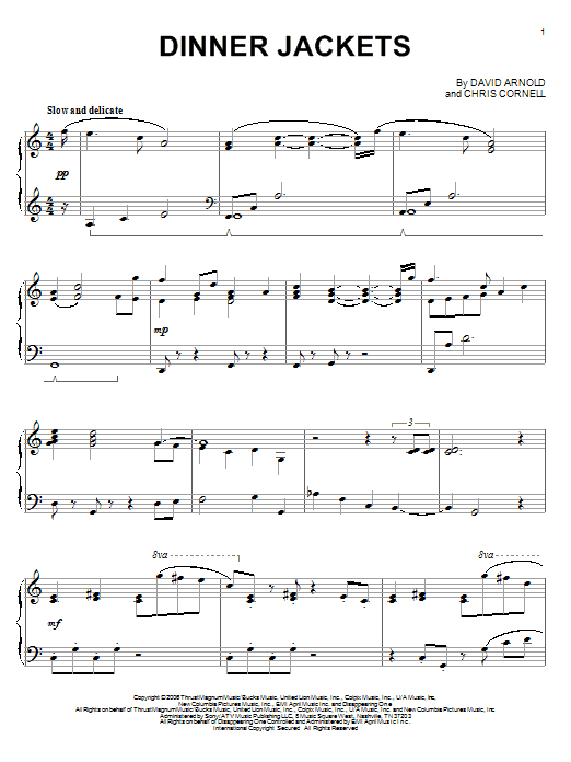 Preview David Arnold Dinner Jackets Film and TV sheet music, notes and chords for Piano, SKU: 62687 Download David Arnold Dinner Jackets sheet music and printable PDF score & Film and TV music notes
