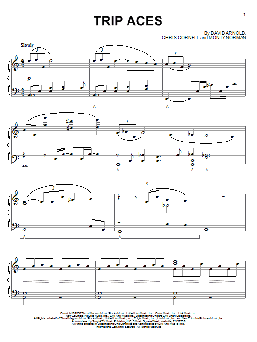 Preview David Arnold Trip Aces Film and TV sheet music, notes and chords for Piano, SKU: 62689 sheet music, piano notes, chords, guitar tabs, score, transpose, transcribe, how to play, guide, download, learn, tutorial, progression, song, artist, awards, billboard, mtv, vh1, tour, single, album, release