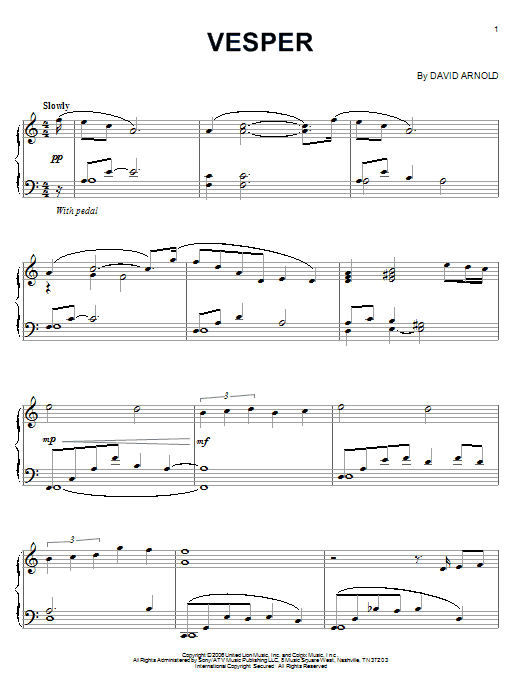 Preview David Arnold Vesper (from 'Casino Royale') Film and TV sheet music, notes and chords for Piano, SKU: 62692 Download David Arnold Vesper (from 'Casino Royale') sheet music and printable PDF score & Film and TV music notes