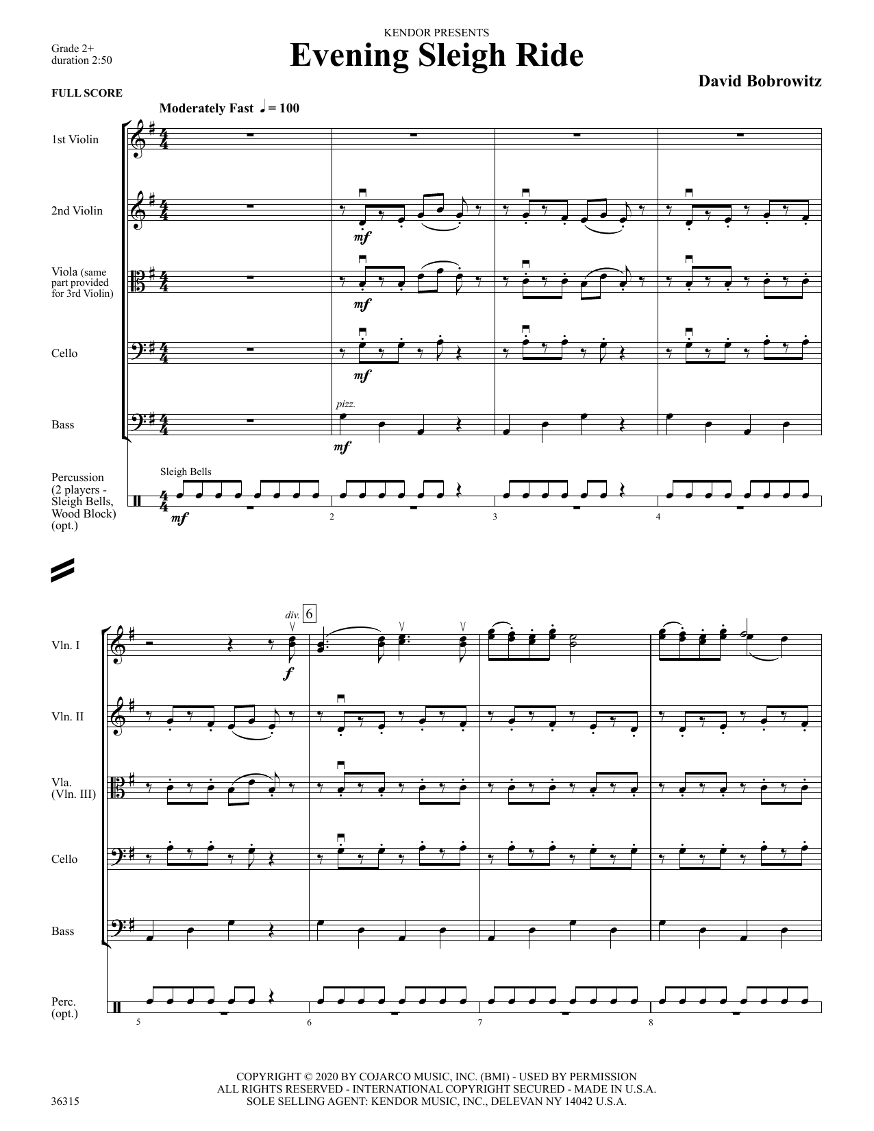Download David Bobrowitz Evening Sleigh Ride - Full Score sheet music and printable PDF score & Holiday music notes