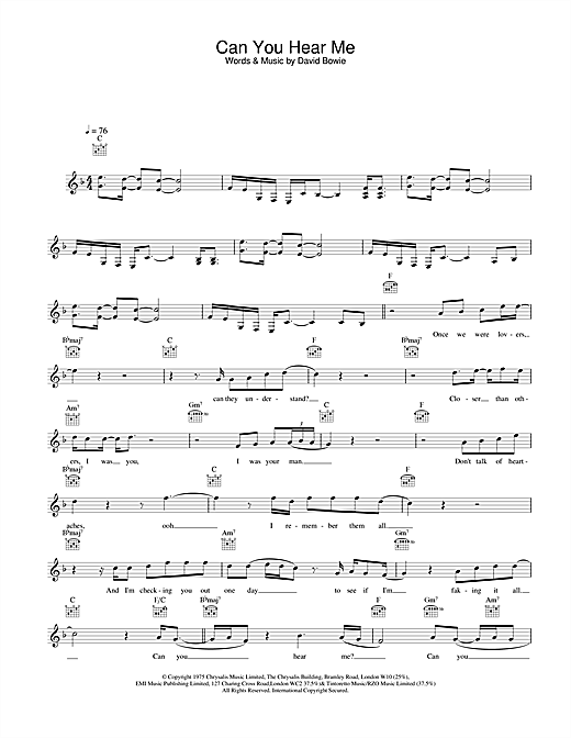 Preview David Bowie Can You Hear Me Rock sheet music, notes and chords for Piano, Vocal & Guitar, SKU: 13753 Download David Bowie Can You Hear Me sheet music and printable PDF score & Rock music notes