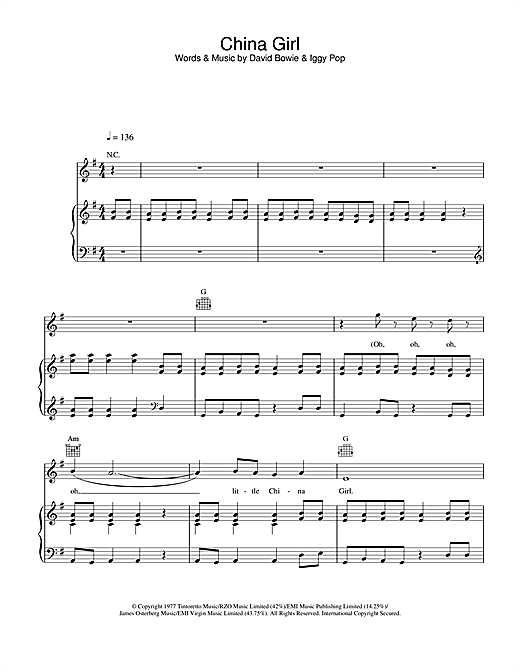 Preview David Bowie China Girl Pop sheet music, notes and chords for Lyrics & Chords, SKU: 101302 sheet music, piano notes, chords, guitar tabs, score, transpose, transcribe, how to play, guide, download, learn, tutorial, progression, song, artist, awards, billboard, mtv, vh1, tour, single, album, release