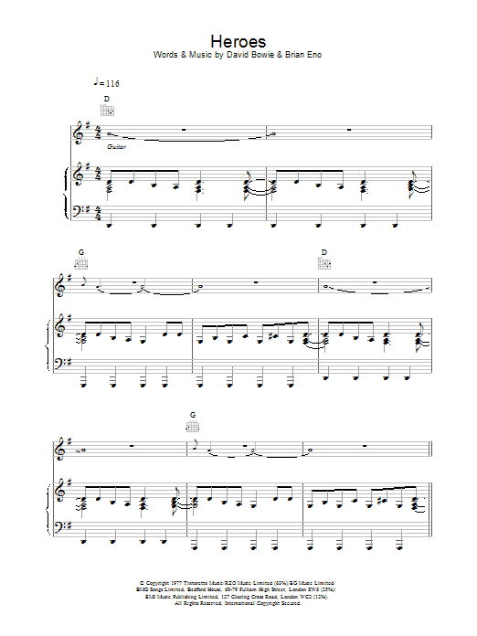 Preview David Bowie Heroes Rock sheet music, notes and chords for Guitar Tab, SKU: 37818 Download David Bowie Heroes sheet music and printable PDF score & Rock music notes