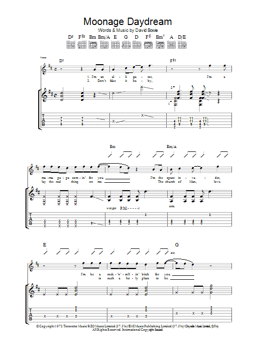 Download David Bowie Moonage Daydream sheet music and printable PDF score & Rock music notes