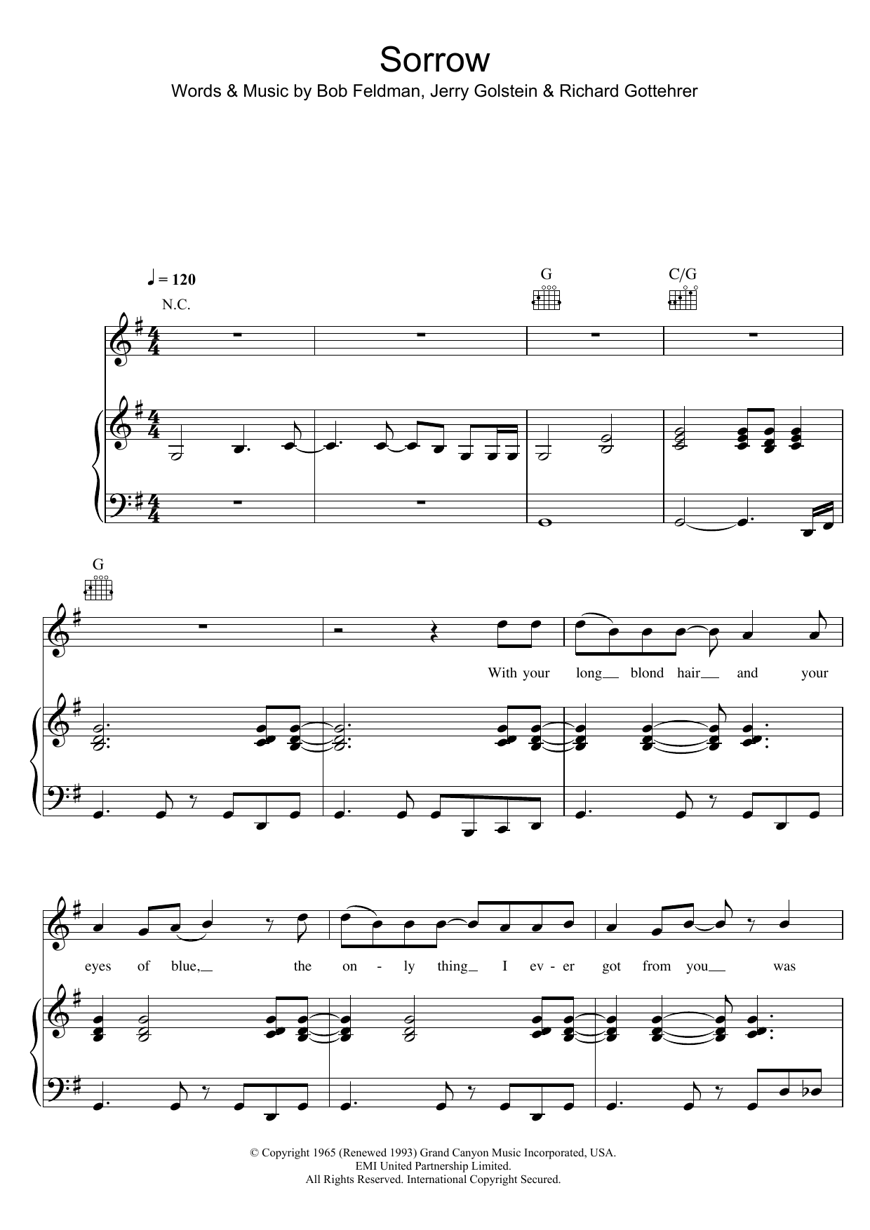 Download David Bowie Sorrow sheet music and printable PDF score & Rock music notes