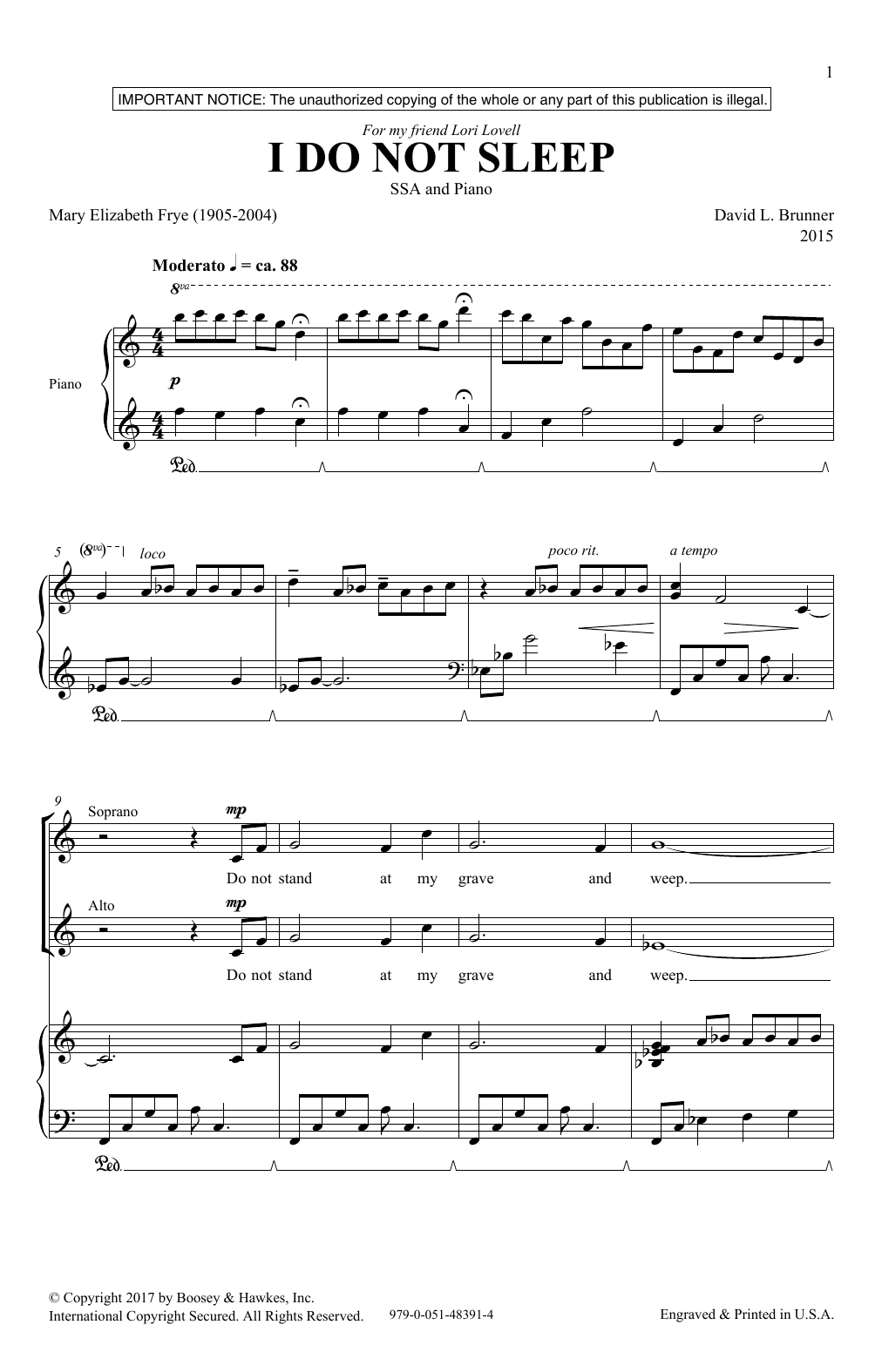David Brunner I Do Not Sleep Sheet Music Download Printable Concert Pdf Score How To Play 9592