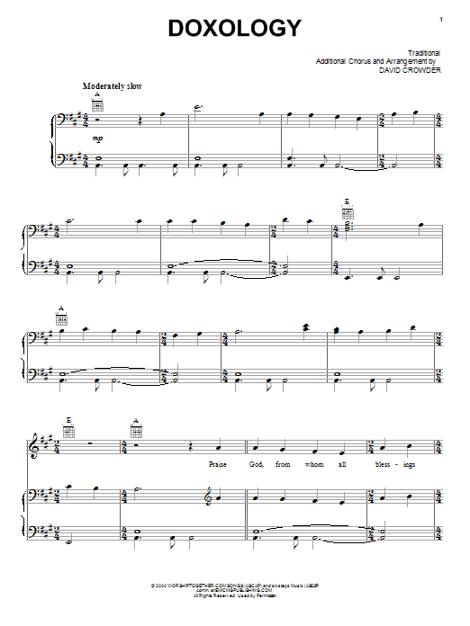 Preview David Crowder Band Doxology Pop sheet music, notes and chords for Piano, Vocal & Guitar (Right-Hand Melody), SKU: 70034 Download David Crowder Band Doxology sheet music and printable PDF score & Pop music notes
