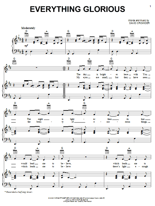 Preview David Crowder Band Everything Glorious Pop sheet music, notes and chords for Easy Guitar, SKU: 69595 Download David Crowder Band Everything Glorious sheet music and printable PDF score & Pop music notes