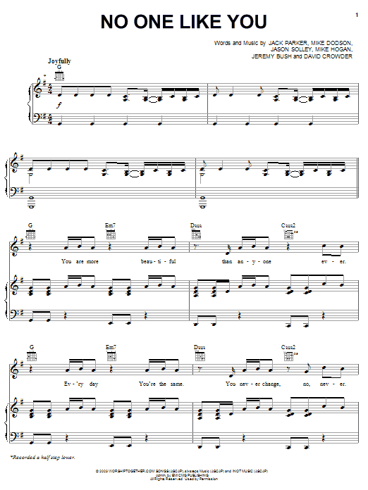 Preview David Crowder Band No One Like You Pop sheet music, notes and chords for Easy Guitar, SKU: 69560 Download David Crowder Band No One Like You sheet music and printable PDF score & Pop music notes