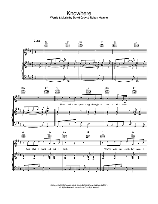 Preview David Gray Knowhere Pop sheet music, notes and chords for Lyrics Only, SKU: 23805 sheet music, piano notes, chords, guitar tabs, score, transpose, transcribe, how to play, guide, download, learn, tutorial, progression, song, artist, awards, billboard, mtv, vh1, tour, single, album, release