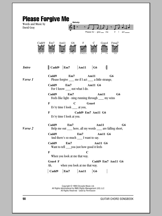 Download David Gray Please Forgive Me sheet music and printable PDF score & Pop music notes