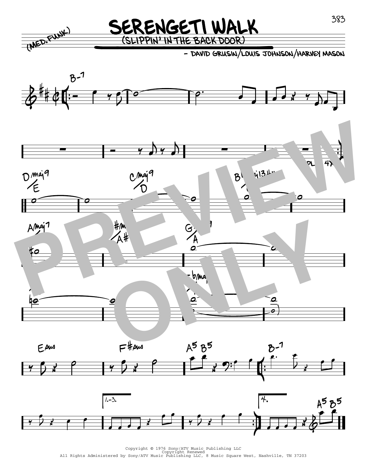 Download David Grusin Serengeti Walk (Slippin' In The Back Door) sheet music and printable PDF score & Jazz music notes