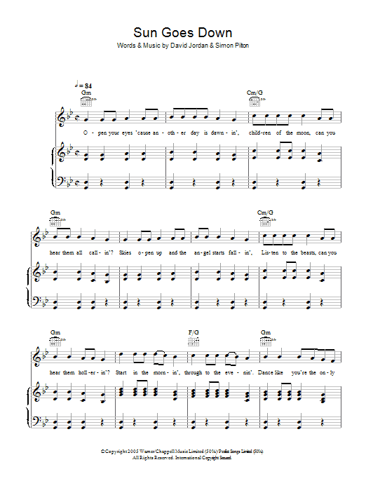 Download David Jordan Sun Goes Down sheet music and printable PDF score & R & B music notes
