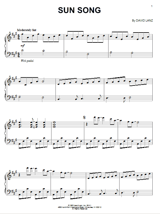 Preview David Lanz Sun Song New Age sheet music, notes and chords for Piano, SKU: 74805 Download David Lanz Sun Song sheet music and printable PDF score & New Age music notes