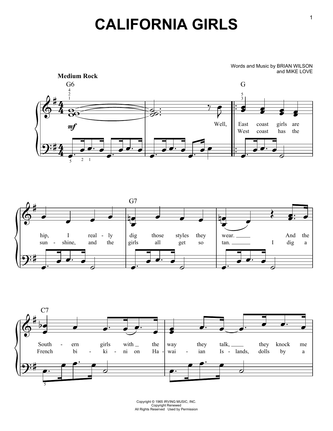 Preview David Lee Roth California Girls Pop sheet music, notes and chords for Piano, Vocal & Guitar (Right-Hand Melody), SKU: 21745 Download David Lee Roth California Girls sheet music and printable PDF score & Pop music notes